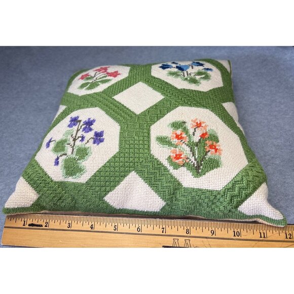 Vintage Needlepoint Floral Pillow with Corduroy Back - Picture 7 of 8